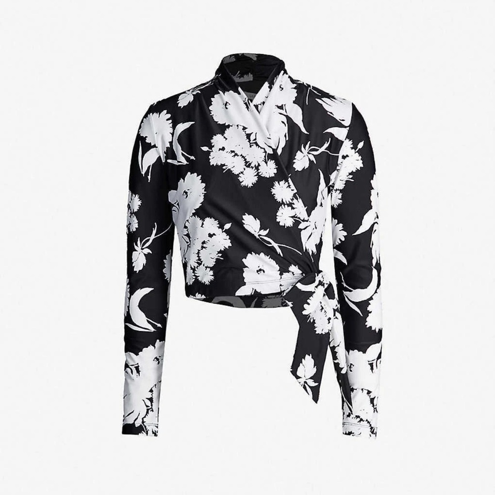Ganni Alameda Black And White Long Sleeve Wrap Top